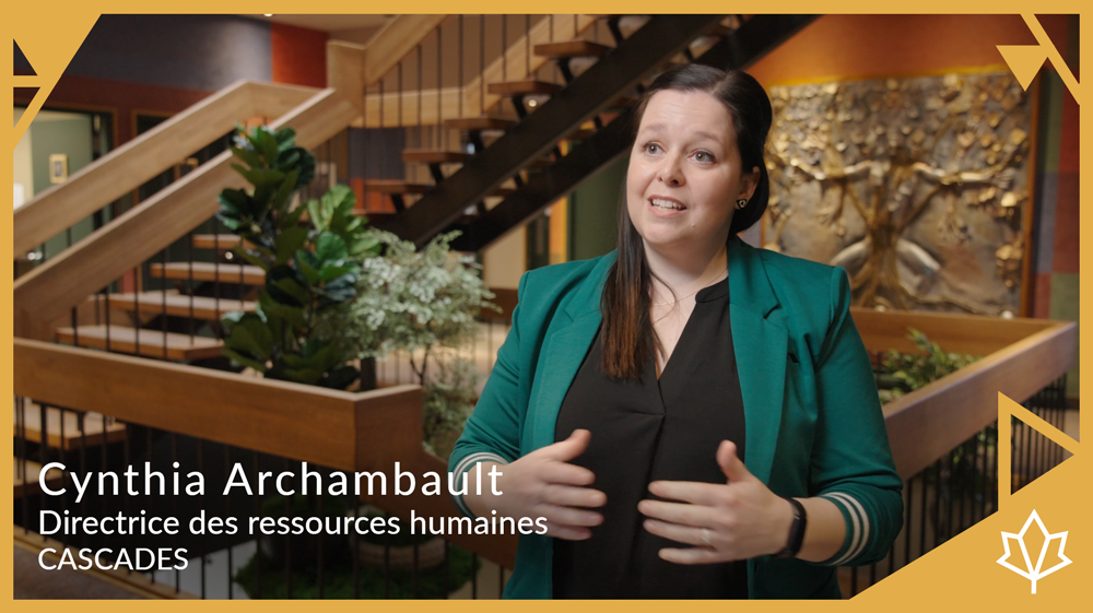 Video preview of a client testimonial from Cascades, featuring Cynthia, director of human resources.