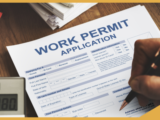 The image displays a work permit application for an international worker in Canada.