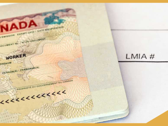 A close-up image of a government of Canada work permit and an Labour Market Impact Assessment (LMIA) application.