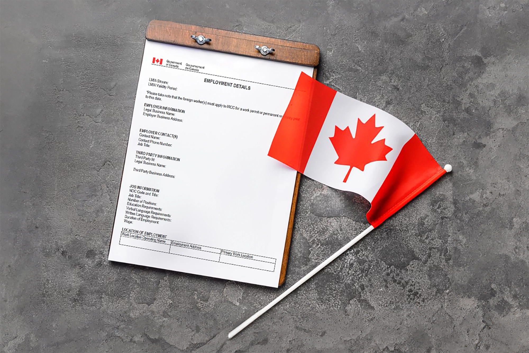 Labour Market Impact Assessment document next to a Canadian flag.